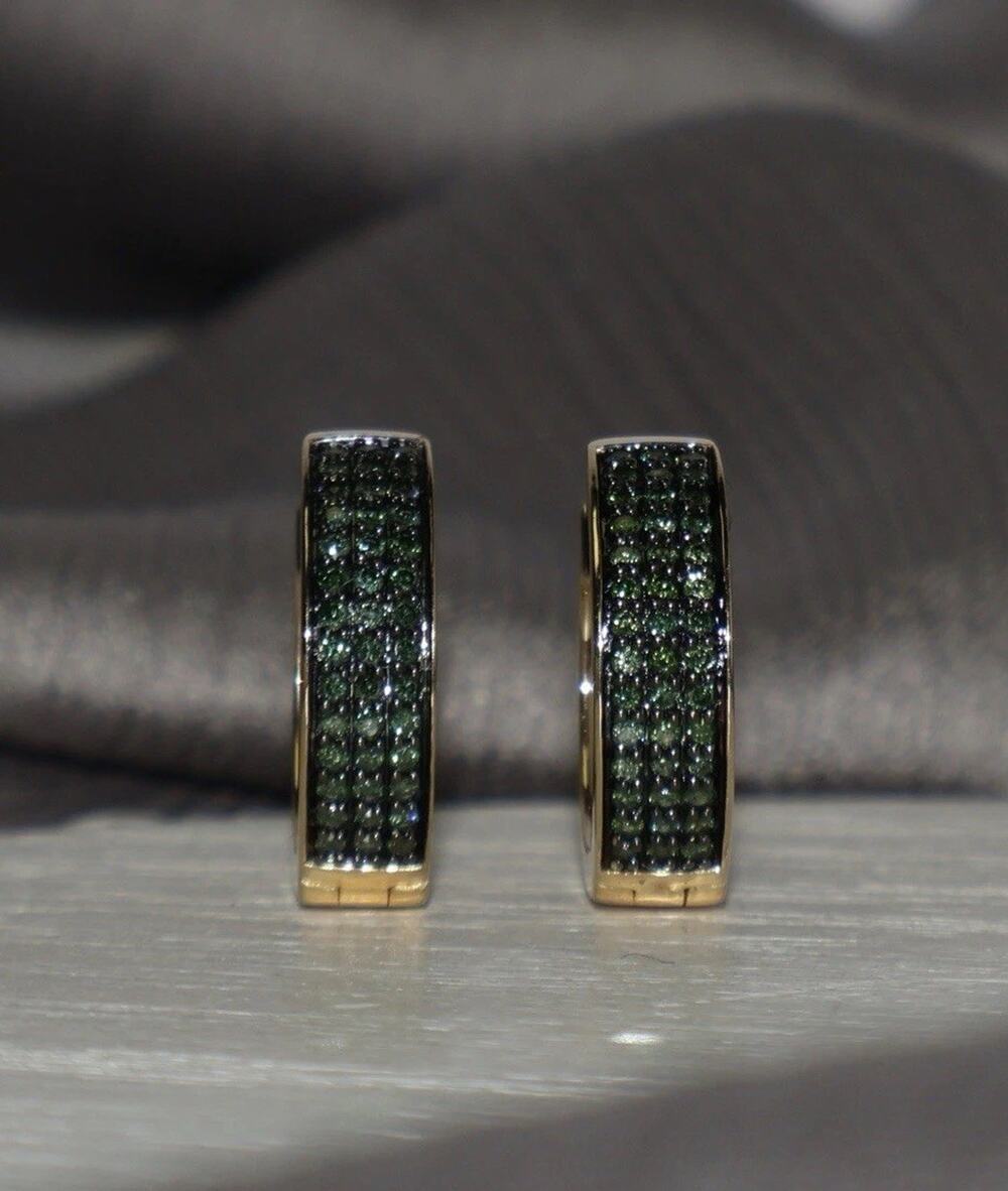 14k Yellow Gold Blue Diamond Hoop Earrings 5.01G / 0.6in / 0.25tcw